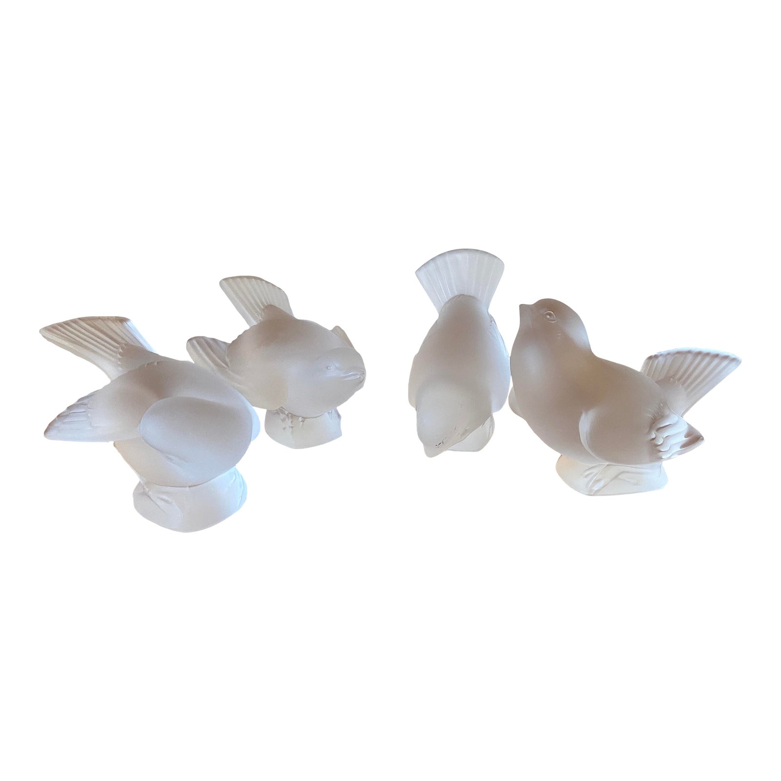 Set of 4 Mid 20th Century Lalique Crystal Bird Figurines From the