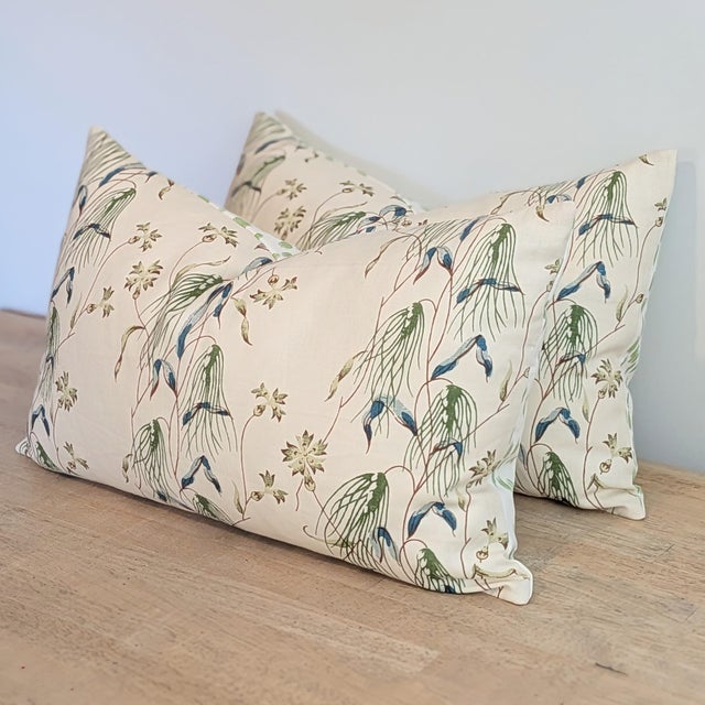 Green Namay Samay Chinsura Hand Print 15x24" Lumbars With Les Touches Peridot Backs For Sale - Image 8 of 8