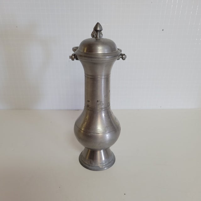 Farmhouse Continental Pewter Flagon With Hinged Lid, C. 1900 For Sale - Image 3 of 7