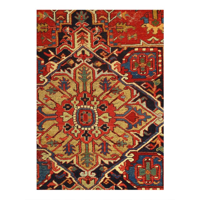 The graceful lines and beautiful rug colors of this antique Persian Heriz Serapi rug evoke the feeling of strolling...