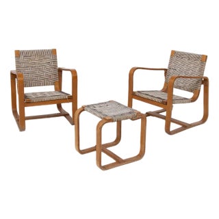 Chairs and Ottoman by Giuseppe Pagano, 1940s, Set of 3 For Sale