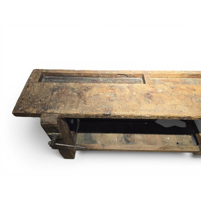 Late 19th Century Antique Wooden Carpenters Workbench with Original Patina, 1890 For Sale - Image 5 of 14