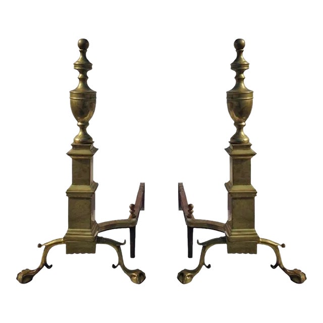 1940s Pair of Large Classic Chippendale Andirons For Sale