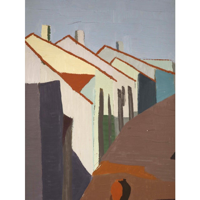 Mid-Century Modern 'Village Pathway' Vintage Original Landscape Oil Painting, Framed For Sale - Image 9 of 10