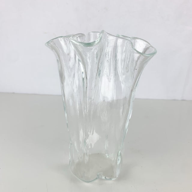 Glass Vintage Muurla Finland Ruffled Folded Handkerchief Vase Clear Blown Art Glass For Sale - Image 7 of 10