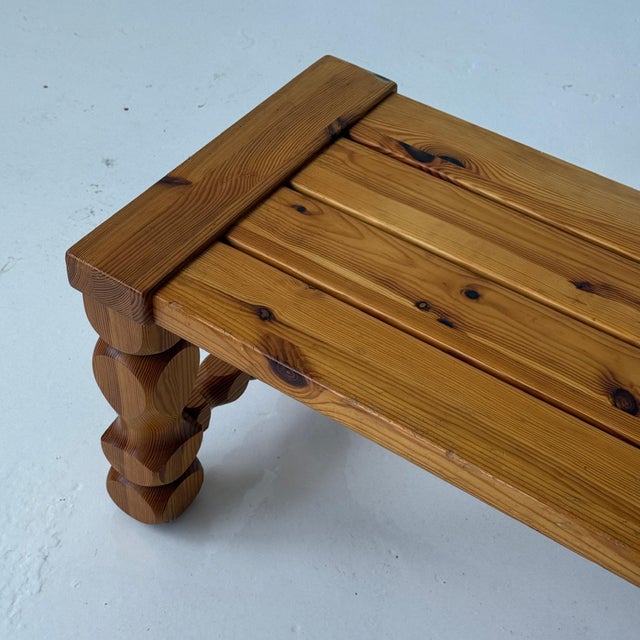 1970s Brutalist Carved Pine Table/Bench by Glas Master Markaryd For Sale In Chicago - Image 6 of 8