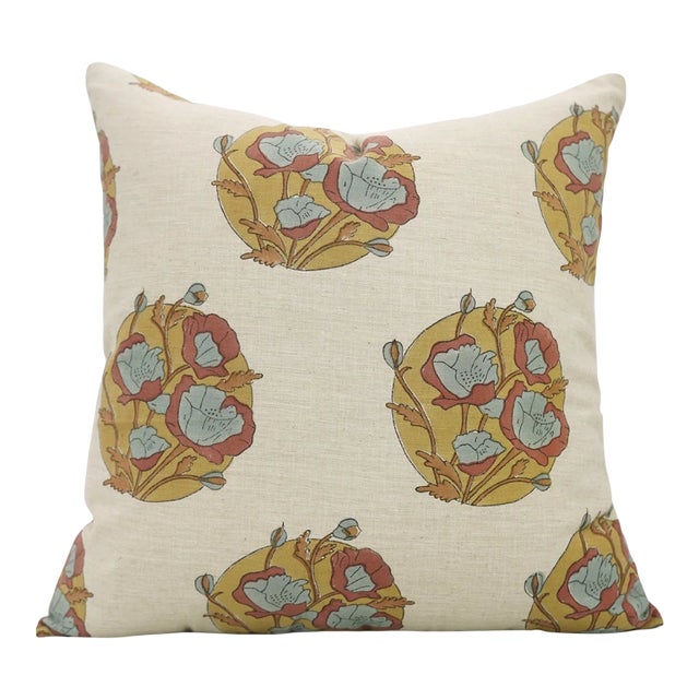 Fabdivine Linen Blend Handmade Block Print Pillow Cover, Sandhya Pushp- 20x20 Inch For Sale
