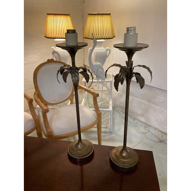 Brown Palm Tree Tole Tables Lamps With Lamps- A Pair For Sale - Image 8 of 9