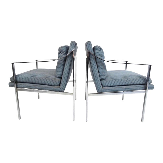 Pair of Mid-Century Flat Bar Chrome Lounge Chairs For Sale