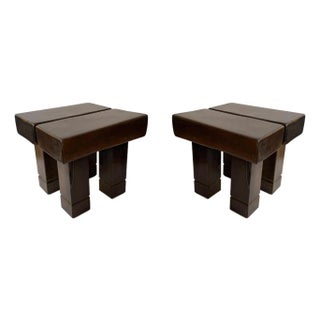 Mid-Century Modern Pair of Massive Wood Stools. Italy, 1960s For Sale
