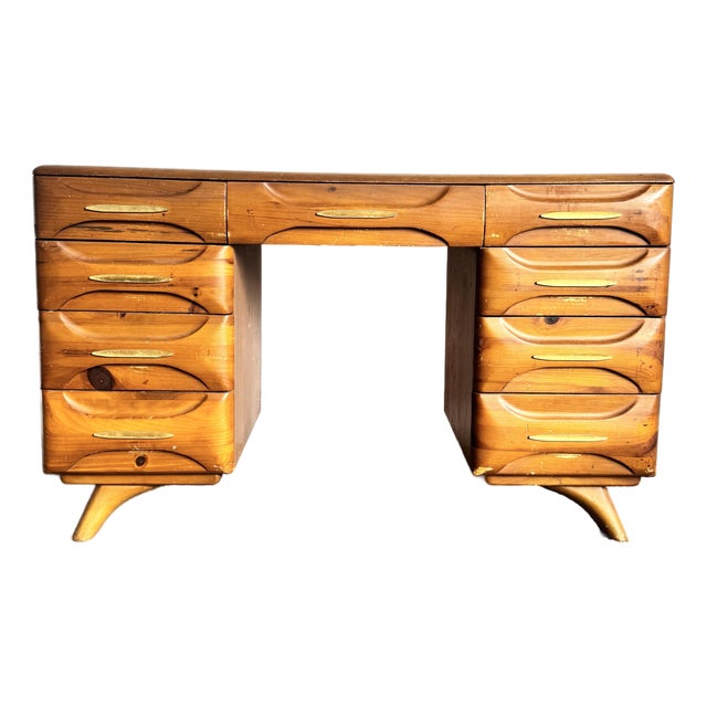 Mid Century Modern Sculptured Pine Desk by Franklin Shockey For Sale