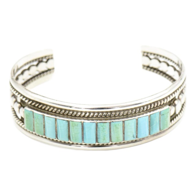 Late 20th Century Vintage Southwestern Turquoise Sterling Silver Cuff Bracelet For Sale
