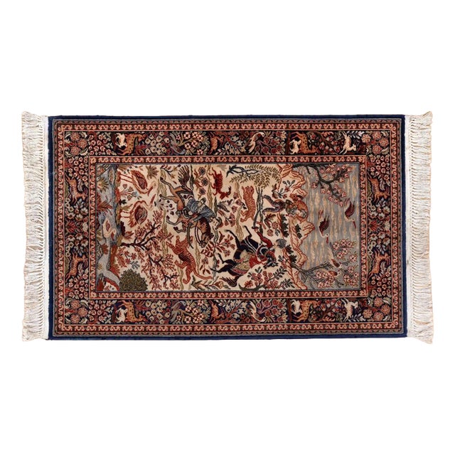 Small Rug with Hunting Motif For Sale