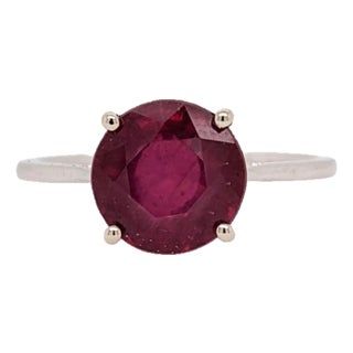 3.8Ct Red Ruby Solitaire Statement Ring in Solid 14k Gold, Round 9mm, Size 6.75 For Sale