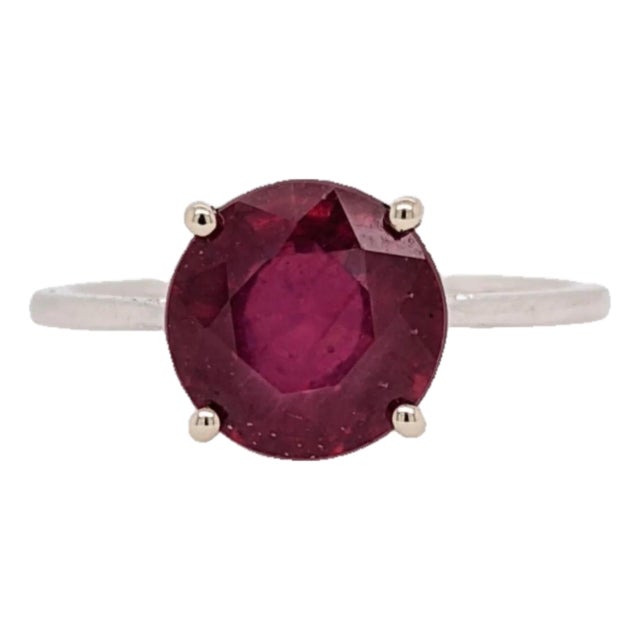 3.8Ct Red Ruby Solitaire Statement Ring in Solid 14k Gold, Round 9mm, Size 6.75 For Sale