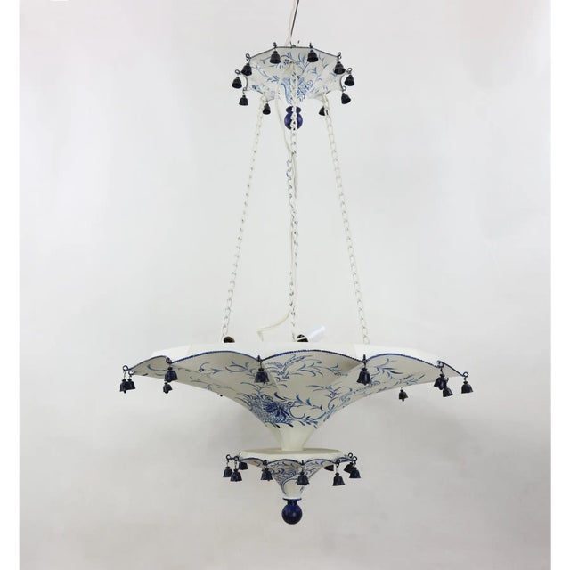 Vintage Two Tiers Upside Down Umbrella Ceiling Chandelier With Bells, White/ Blue in Arabasic Design Style For Sale - Image 10 of 10