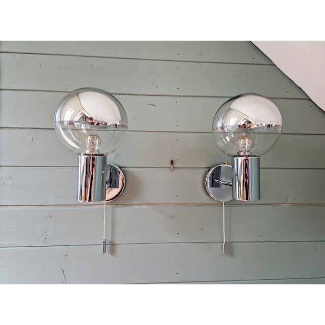 Mid-Century Modern Space Age Wall Sconces in Chromed Metal by Motoko Ishii for Staff Leuchten, 1970, Set of 2 For Sale - Image 3 of 17