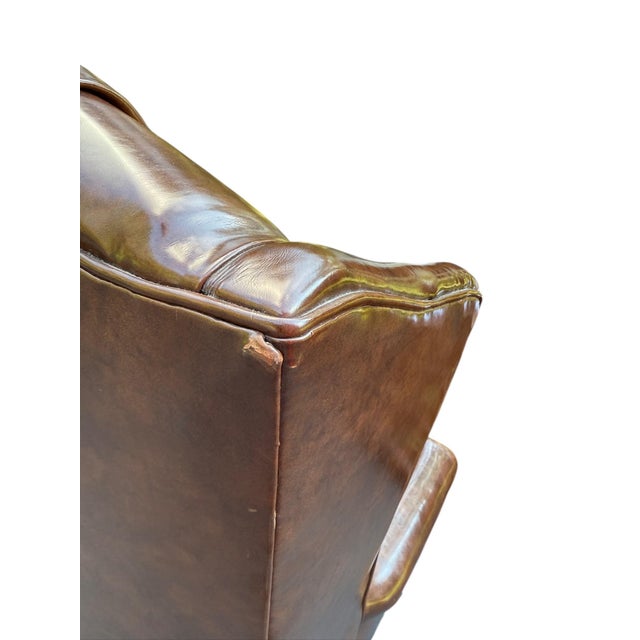 Mid 20th Century Queen Anne Style Tufted Leather Look Wingback Chair For Sale In Indianapolis - Image 6 of 9