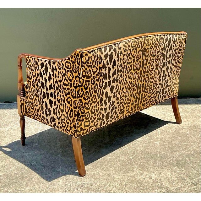 French Vintage Regency Napoleon 111 Leopard Velvet Settee For Sale - Image 3 of 12