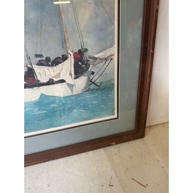 Paper 1970s Signed and Framed Seascape Painting of Boat For Sale - Image 7 of 10