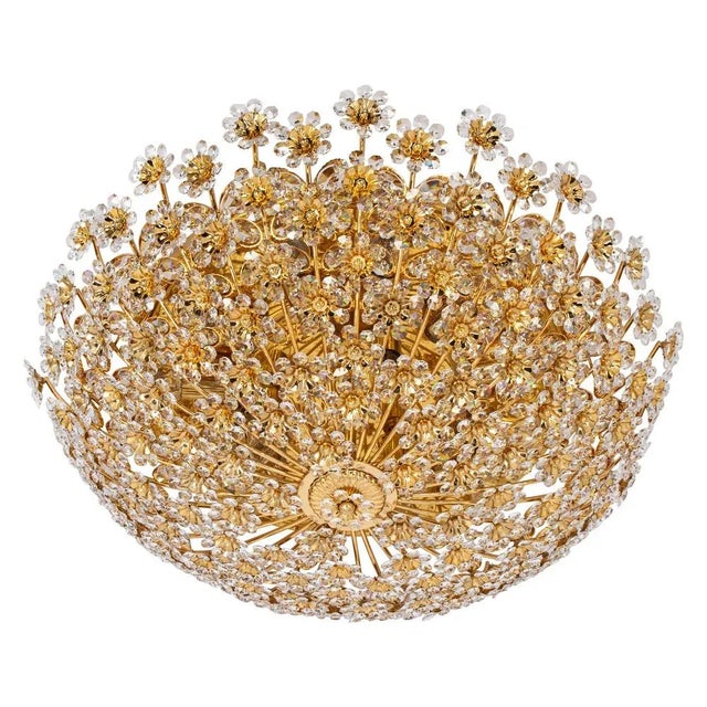 Large Gilt Brass and Cut Glass Flower Flush Mount from Palwa, Germany, 1970s For Sale - Image 13 of 13