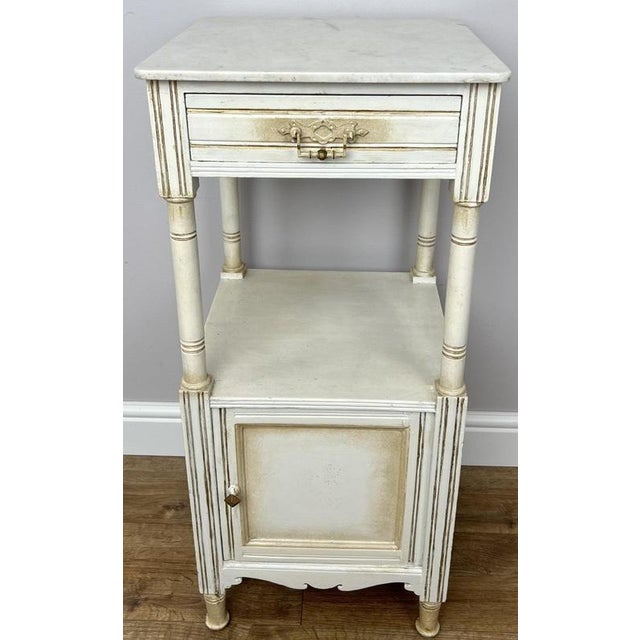 Antique French Oak Bedside Table with Marble Top For Sale - Image 14 of 14
