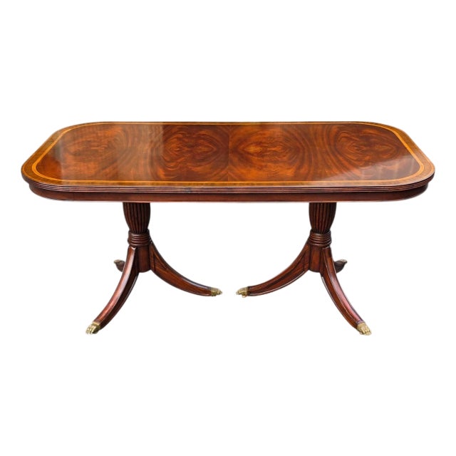 Jonathan Charles Regency Crotch Mahogany Non-Extendable Dining Table For Sale