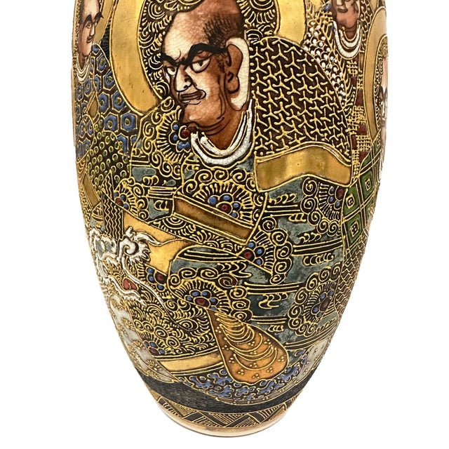 Early 20th Century Japanese Satsuma Polychrome Vase With Gilt and Figures For Sale - Image 11 of 18