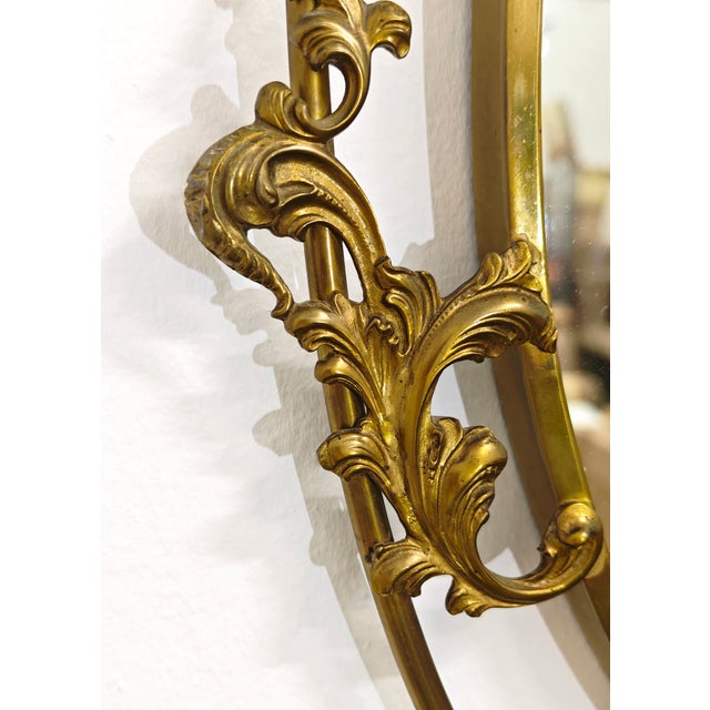 Gold Mid-Century Modern Oval Brass Mirror with Decoration, 1950s For Sale - Image 8 of 10