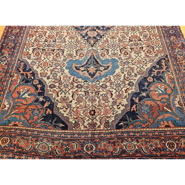 Antique Persian Bidjar Rug, Hand-Knotted Wool, Herati Geometric Pattern, Ivory & Red, 7x12 For Sale - Image 17 of 18