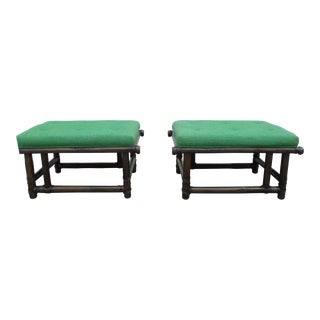 Vintage McGuire Upholstered Footstools -A Pair For Sale