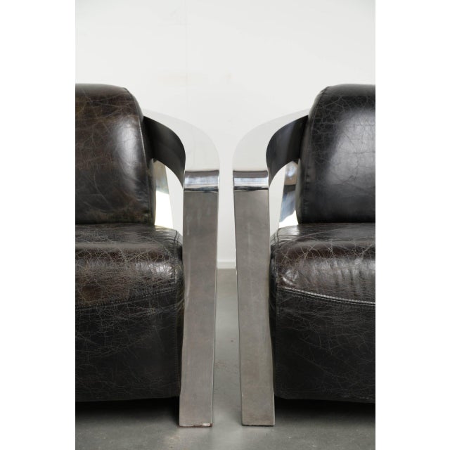 Industrial Black Cowhide Aviator Design Armchairs with Aluminium and Rivets, Set of 2 For Sale - Image 10 of 15