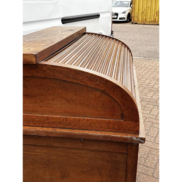 Edwardian Oak Roll Top Desk For Sale - Image 14 of 15