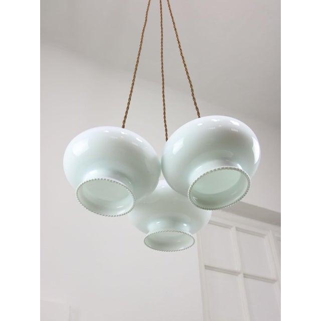 Mid-Century Italian Opaline Glass and Brass Pendant Lamp, Set of 3 For Sale - Image 12 of 18