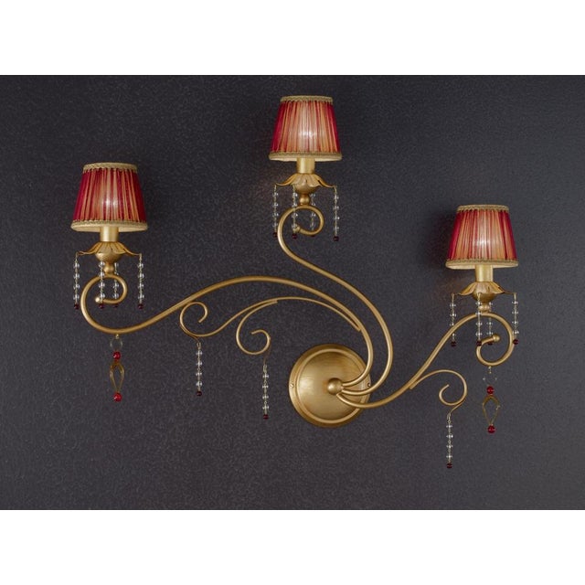 Metal Fenice Gold 3 Lights Wall Sconce in Montecarlo Gold and Cut Glass by Aggiolight For Sale - Image 7 of 8