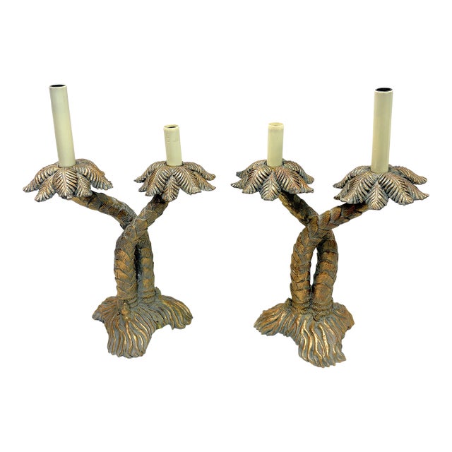Vintage Coastal Double Crossed Palm Tree Table Lamps- A Pair For Sale