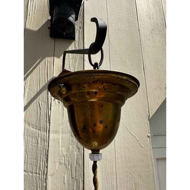 Vintage Knob and Tube Hanging Fixture With Vintage Ruffled Shade For Sale In New York - Image 6 of 7