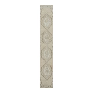 Vintage Turkish Extra-Long Runner With Ornate Medallion Set in Beige - Rug & Kilim For Sale