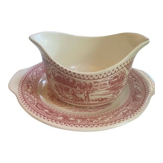 1960s Royal China Co Memory Lane Gravy Boat & Handled Under Plate For Sale