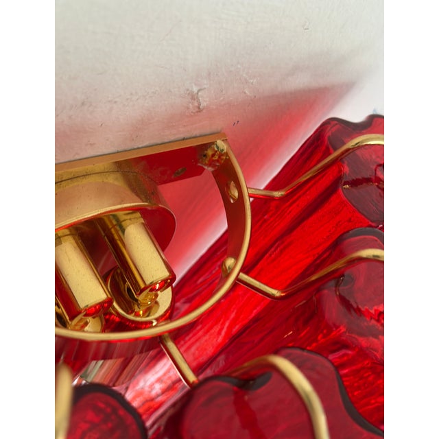 Glass Set of Two Contemporary Red "Tronchi" Murano Style Glass Wall Sconces in Venini Style For Sale - Image 7 of 10