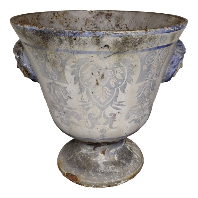 19th Century Antique Enameled Cast Iron Urn For Sale