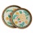 Set of Two Floral Pattern Rattan Mother-of-Pearl Inlaid Round Trays For Sale