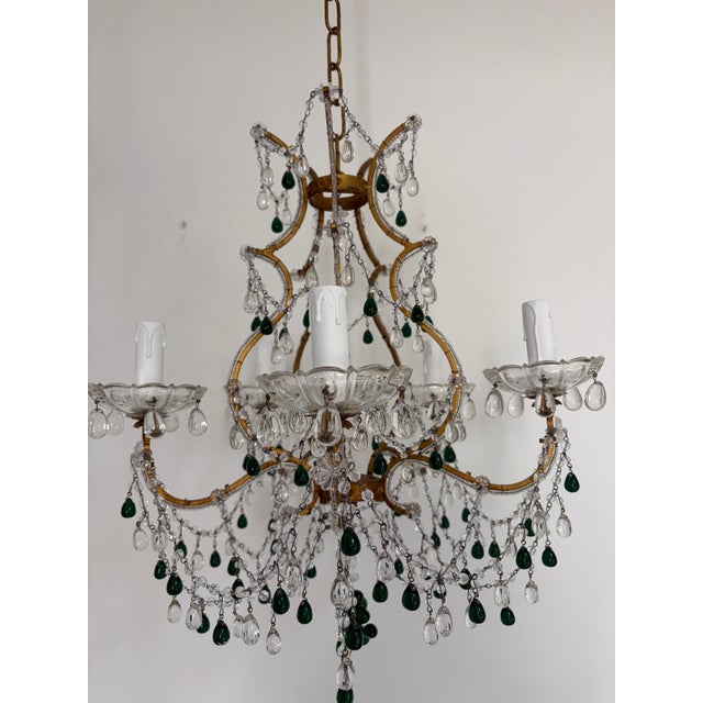 Forrest Green Murano Drops Beaded Chandelier Crystal Swags C 1920 French For Sale - Image 9 of 9