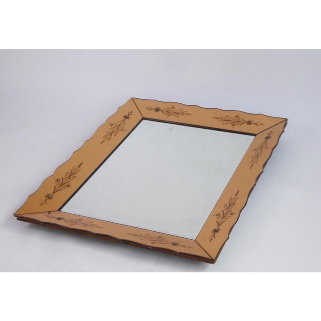 Glass Large Venetian Rectangular Bronze Wall Mirror with Etched Details, Italy, 1920s For Sale - Image 7 of 14