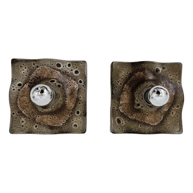 Mid-Century Wavy Ceramic Wall Lamps, 1970s, Set of 2 For Sale