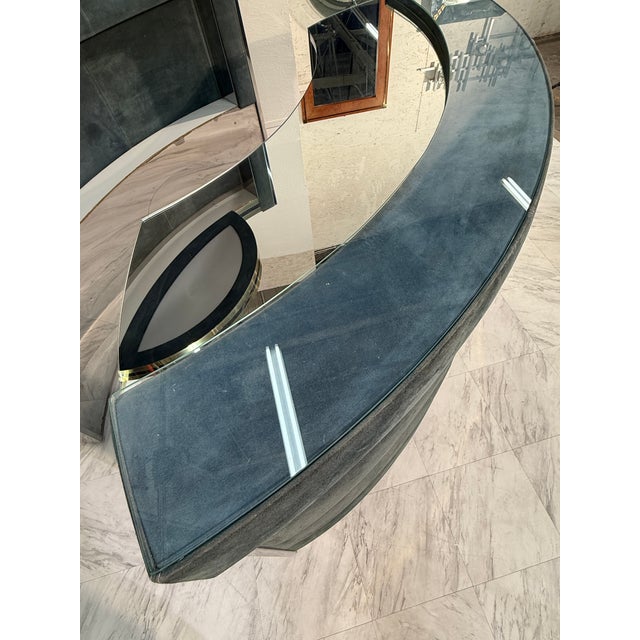 1970s Mid-Century Modern Attributed to Willy Rizzo Bar Cabinet in Blue Suede, Brass & Chrome For Sale - Image 11 of 13