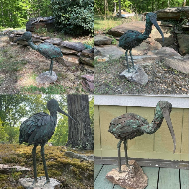 Vintage 50s 60s Ibis Sculpture Copper Natural Verdigris on Stone Base For Sale - Image 12 of 12
