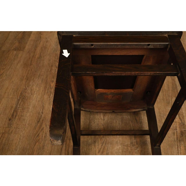 Mission Style Antique Oak Rabbit Ear Side Chair With Leather Seat For Sale - Image 17 of 18