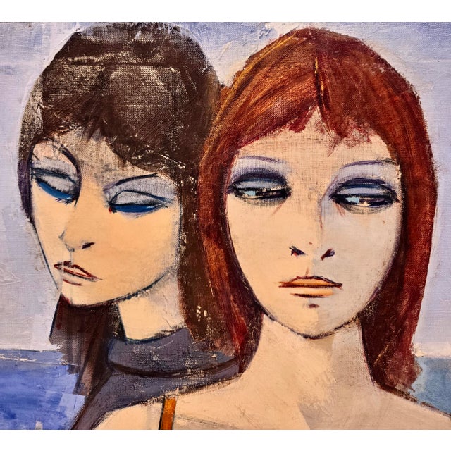 Charles Levier "Three Parisian Women by the Beach"1960s Oil Painting For Sale - Image 12 of 14