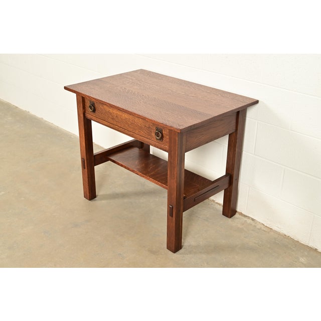 Charles Limbert Lifetime Furniture Antique Mission Oak Arts & Crafts Desk or Library Table, Circa 1910 For Sale - Image 4 of 17